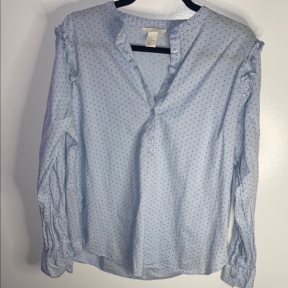 H&M womens cotton blouse size 14 Light Blue partial Button Down business casual - Picture 1 of 17